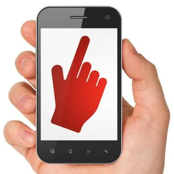 Social media concept: Mouse Cursor on smartphone Stock Illustration