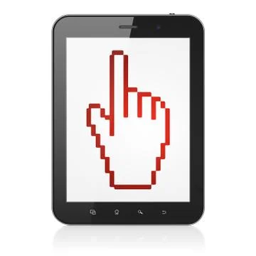 Social media concept: Mouse Cursor on tablet pc computer 스톡 일러스트