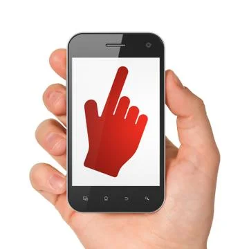 Social media concept: Mouse Cursor on smartphone Ilustração Stock