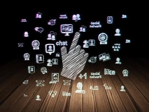 Social media concept: Mouse Cursor in grunge dark room Illustrazione stock