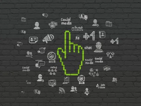 Social media concept: Mouse Cursor on wall background Stock Illustration