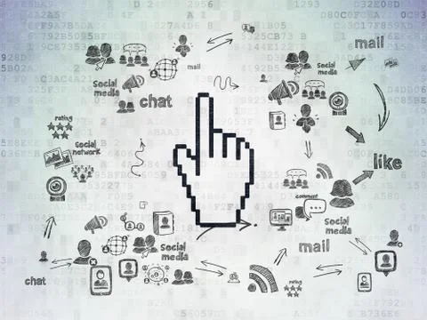 Social media concept: Mouse Cursor on Digital Paper background Illustrazione stock