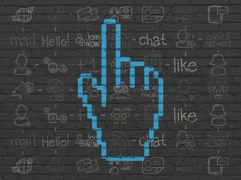 Social media concept: Mouse Cursor on wall background Illustrazione stock