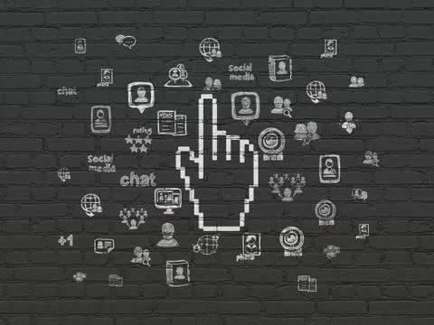 Social media concept: Mouse Cursor on wall background Illustrazione stock