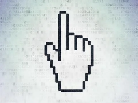 Social media concept: Mouse Cursor on Digital Data Paper background Illustrazione stock