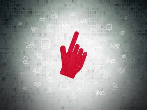 Social media concept: Mouse Cursor on Digital Data Paper background Illustrazione stock