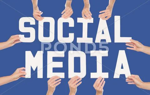 Social media concept over blue Stock Photos