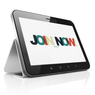 Social media concept: Tablet Computer with Join now! on  display Ilustración de archivo
