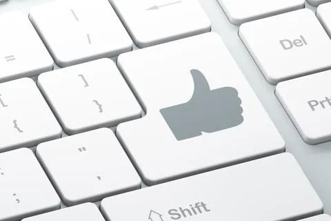 Social media concept: Thumb Up on computer keyboard background Illustrazione stock