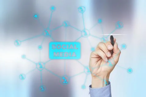 Social media concept on virtual screen. Global Communication network. Stock Photos