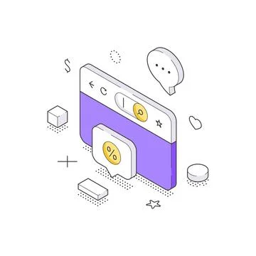 Social media content and user notification isometric vector illustration. Con Stock Illustration