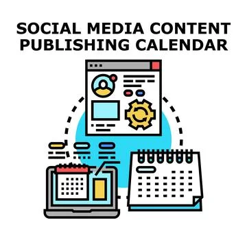 Social media content publishing scheduling calendar plan Stock Illustration