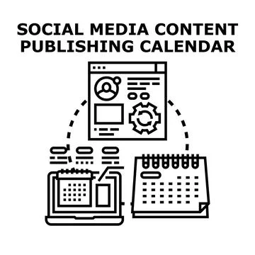 Social media content publishing scheduling calendar plan Stock Illustration