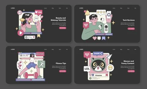 Social Media Content set. Flat vector illustration Stockillustratie