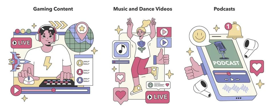 Social Media Content set. Flat vector illustration Stock Illustration
