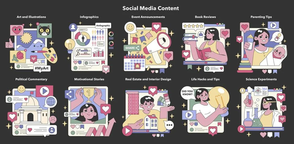 Social Media Content set. Flat vector illustration Stock Illustration