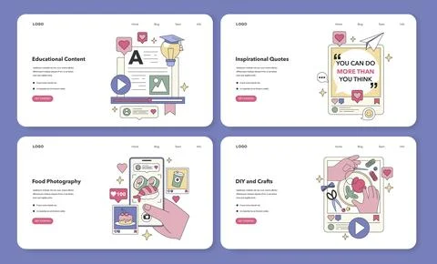 Social Media Content set. Flat vector illustration. 库存插图