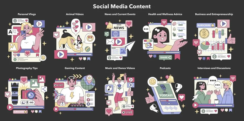 Social Media Content set. Flat vector illustration Stockillustratie
