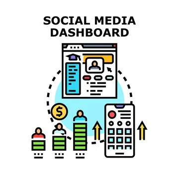 Social media dashboard analyzing online marketing growth Stock Illustration