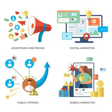Social media. Diffusion messaging on social media platforms spreads information Stock Illustration