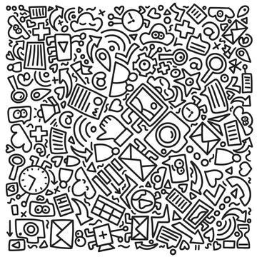 Social media doodle pattern square composition Stock Illustration