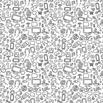 Social media doodle seamless pattern Stock Illustration