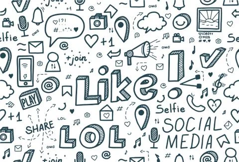 Social media doodle seamless pattern. Vector llustration. Stock Illustration