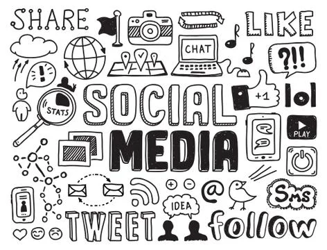 Social media doodles elements Stock Illustration