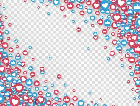 Social media elements. Likes and thumbs up border on transparent background.  Stock Illustration