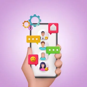 Social media elements on smartphone, Stock Illustration