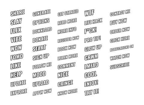 Social media engagement web button pack in bold black outline Illustrazione stock