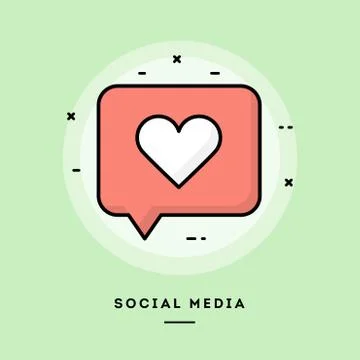 Social media, flat design thin line banner. Stock Illustration