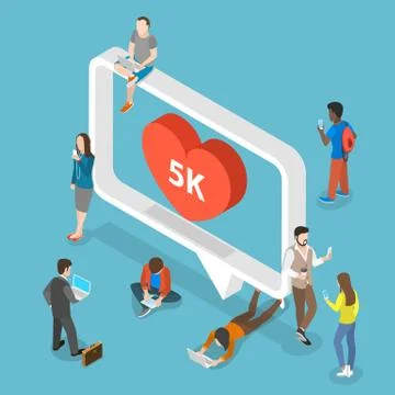 Social media flat isometric vector concept. Stock Illustration