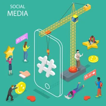 Social media flat isometric vector concept. Stock Illustration