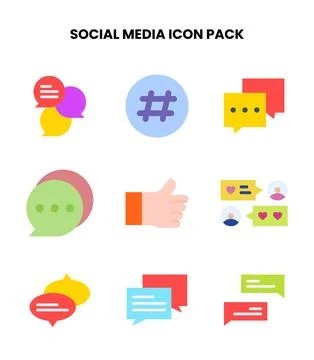 Social Media Flat Vector Icons Pack Stock Illustration