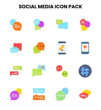 Social Media Flat Vector Icons Pack Stock Illustration