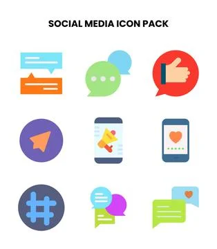 Social Media Flat Vector Icons Pack Stock Illustration