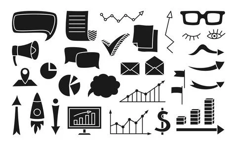 Social media graph chart drawn doodle glyph comic stamp stencil print school Stock Illustration