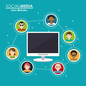 Social media group interaction computer digital Stock Illustration
