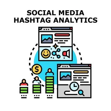 Social media hashtag analytics performance management Stock Illustration