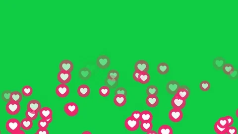 Social media icon like button motion on green background, hearts flying on green Stock Footage 248440721