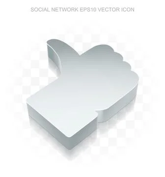 Social media icon: Flat metallic 3d Thumb Up, transparent shadow EPS 10 vector Stock Illustration
