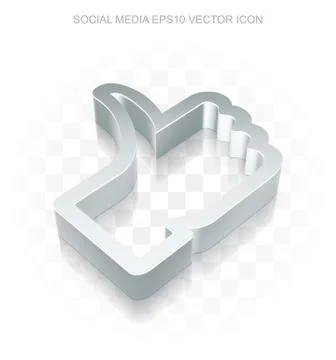 Social media icon: Flat metallic 3d Thumb Up, transparent shadow EPS 10 vector Stock Illustration