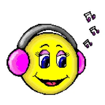 Social media icon, happy face in pink headphones. Stock Illustration