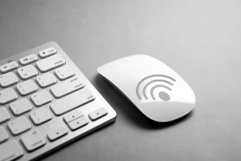 Social media icon on mouse &amp; computer keyboard Stock Photos