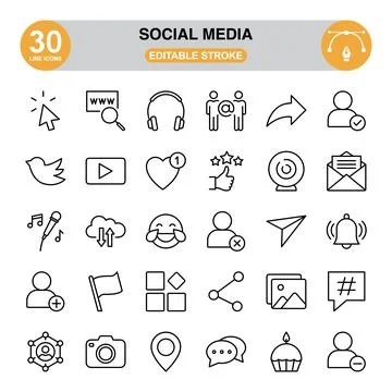 Social Media Icon Set. Editable Stroke Stock Illustration
