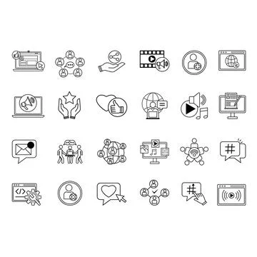 Social Media Icons Set. Vector Icons Social Networks, Add Friend, Like, New.. Stock Illustration