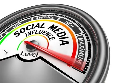 Social media influence level to maximum conceptual meter Stock Illustration