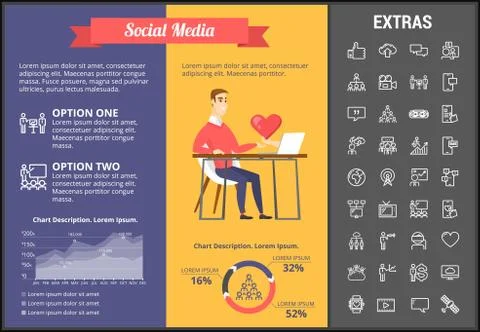 Social media infographic template, elements, icons Illustrazione stock