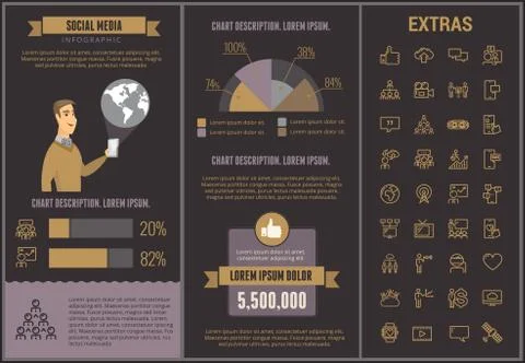 Social media infographic template, elements, icons 스톡 일러스트
